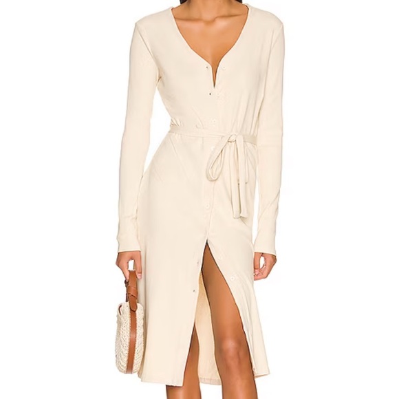 Splendid Ribbed Button Front Dress in Beige - Picture 2 of 8